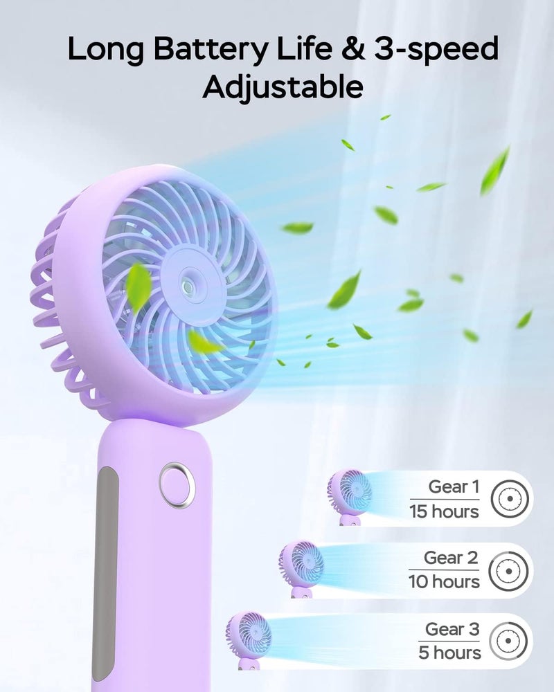 RNKRUN Portable Handheld Misting Fan, 4000mAh USB Rechargeable Personal Foldable Fan with Water Tank Battery Operated Spray Water Mist Makeup Small Face Steamer for Travel Outdoors Office purple - Image 2